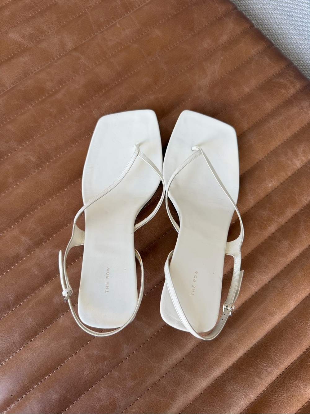 The Row Cream Constance leather Square-Toe Slingback Sandals